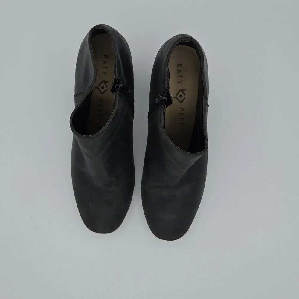 Katy Perry Women's Size 9 Corra Vegan Black ankle booties Shiny Block Heel EUC